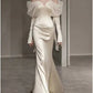 Vintage Mermaid Straps Long Sleeves Satin Wedding Dresses C787