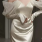 Vintage Mermaid Straps Long Sleeves Satin Wedding Dresses C787