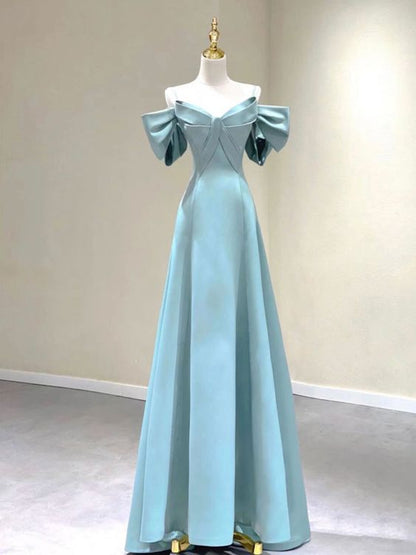 Robes de bal longues en satin bleu A-LineRobes formelles longues en satin bleu C789