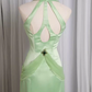 Vintage Mermaid Halter Mint Green Long Prom Dresses C78