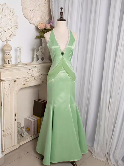 Vintage sirène licou menthe vert longues robes de bal C78