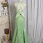 Vintage Mermaid Halter Mint Green Long Prom Dresses C78