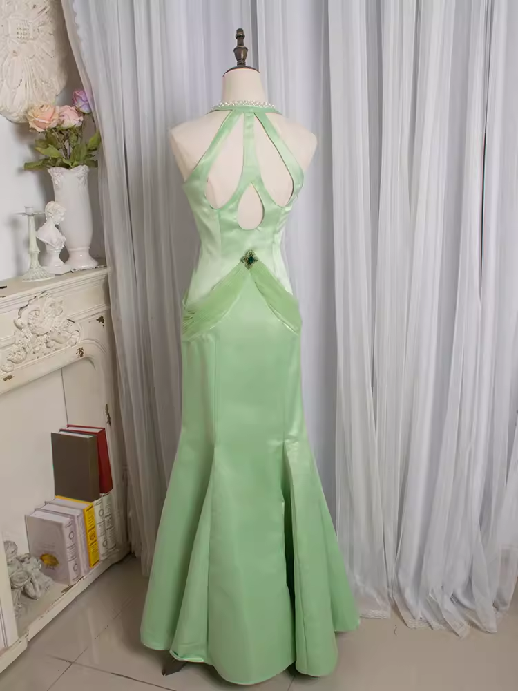 Vintage Mermaid Halter Mint Green Long Prom Dresses C78