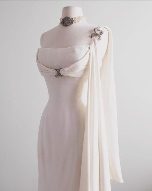 Vintage sirène une épaule longues robes de mariée en mousseline de soie C793