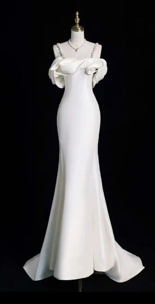 Vintage sirène bretelles sans manches longues robes de mariée en Satin C797