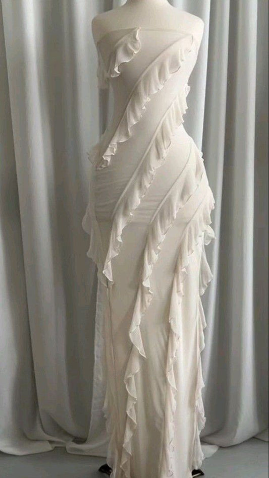 Sexy Sheath Strapless White Chiffon Long Prom Dress C808