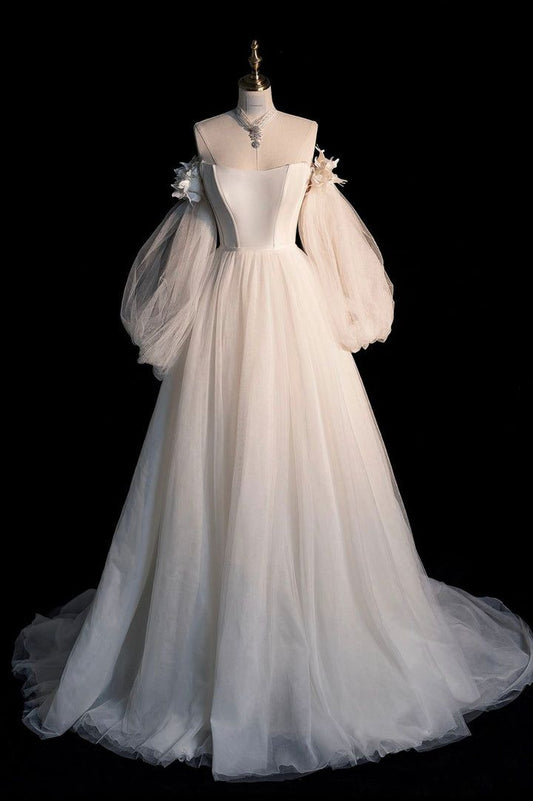 Robe de mariée longue en Tulle blanc, ligne A, épaules dénudées, conte de fées, C819