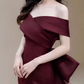 Robe de bal longue en Satin bordeaux, sexy, épaules dénudées, sirène, C820