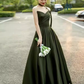 Robe de bal longue en satin vert, ligne A, sexy, chérie, C827