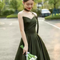 Robe de bal longue en satin vert, ligne A, sexy, chérie, C827