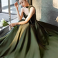 Robe de bal longue en satin vert, ligne A, sexy, chérie, C827