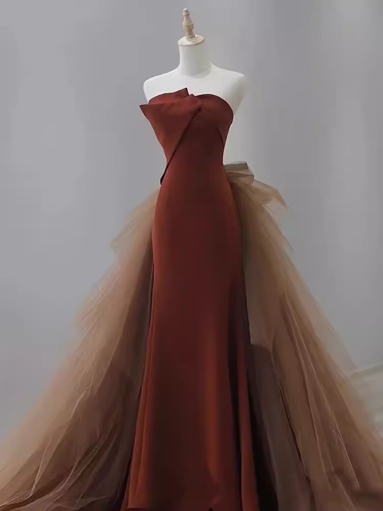 Robe de bal longue en satin, sexy, sans bretelles, sans bretelles, C829