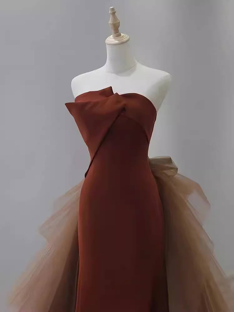 Robe de bal longue en satin, sexy, sans bretelles, sans bretelles, C829