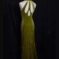 Vintage Mermaid Halter Sleeveless Velvet Green Long Prom Dresses C82