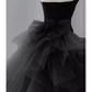 Sexy Mermaid Strapless Sleeveless Black Satin Long Prom Dress C830