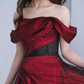 Sexy A line Off The Shoulder Short Sleeves Burgundy Tulle Long Prom Dress C832