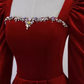 Sexy A line Long Sleeves Velvet Long Red Prom Dresses CC836