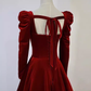 Sexy A line Long Sleeves Velvet Long Red Prom Dresses CC836