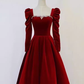 Sexy A line Long Sleeves Velvet Long Red Prom Dresses CC836