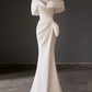 Robe de mariée longue en satin blanc à épaules dénudées et sirène de conte de fées C841