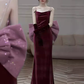 Sexy Mermaid Straps Velvet Burgundy Long Prom Dresses C837