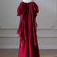 Robe de bal sexy sirène, épaules dénudées, manches courtes, satin bordeaux, C856