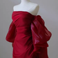 Robe de bal sexy sirène, épaules dénudées, manches courtes, satin bordeaux, C856