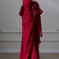 Robe de bal sexy sirène, épaules dénudées, manches courtes, satin bordeaux, C856