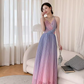 Vintage Mermaid Halter Sleeveless Ombre Pink Long Prom Dresses C85