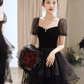 Sexy A Line Short Sleeves Black Prom Dress Tulle Birthday Outfits C860