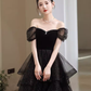 Sexy A Line Short Sleeves Black Prom Dress Tulle Birthday Outfits C860