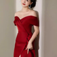 Modest Mermaid Off The Shoulder Satin Red Prom Dress Long Evening Dress C861