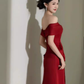 Modest Mermaid Off The Shoulder Satin Red Prom Dress Long Evening Dress C861