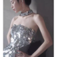 Shiny Memaid Strapless Sequin Prom Dress Long Silver Evening Dress C864