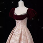 Vintage Ball Gown Strapless Velvet Burgundy Prom Dress Long Pink Evening Dress C865