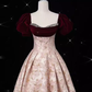 Vintage Ball Gown Strapless Velvet Burgundy Prom Dress Long Pink Evening Dress C865