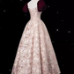 Vintage Ball Gown Strapless Velvet Burgundy Prom Dress Long Pink Evening Dress C865