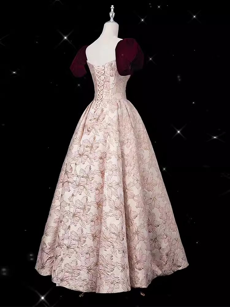 Vintage Ball Gown Strapless Velvet Burgundy Prom Dress Long Pink Evening Dress C865