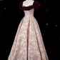 Vintage Ball Gown Strapless Velvet Burgundy Prom Dress Long Pink Evening Dress C865