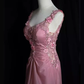 Vintage Mermaid V neckline Sleeveless Pink Long Prom Dresses C86