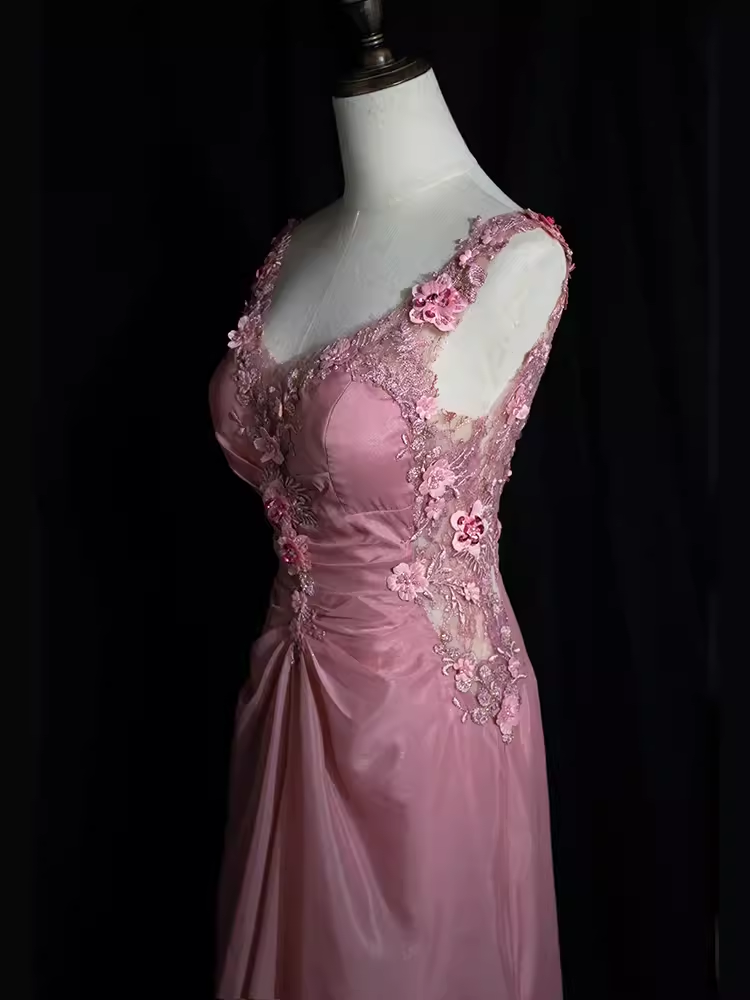 Vintage Mermaid V neckline Sleeveless Pink Long Prom Dresses C86