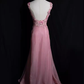 Vintage sirène décolleté en V sans manches rose longues robes de bal C86