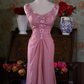 Vintage sirène décolleté en V sans manches rose longues robes de bal C86