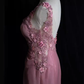 Vintage sirène décolleté en V sans manches rose longues robes de bal C86