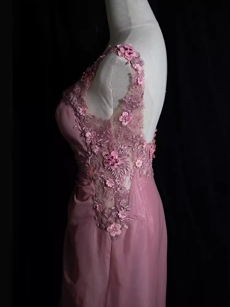 Vintage Mermaid V neckline Sleeveless Pink Long Prom Dresses C86