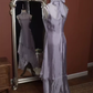 Vintage Mermaid Sleeveless Lilac Long Prom Dresses C87