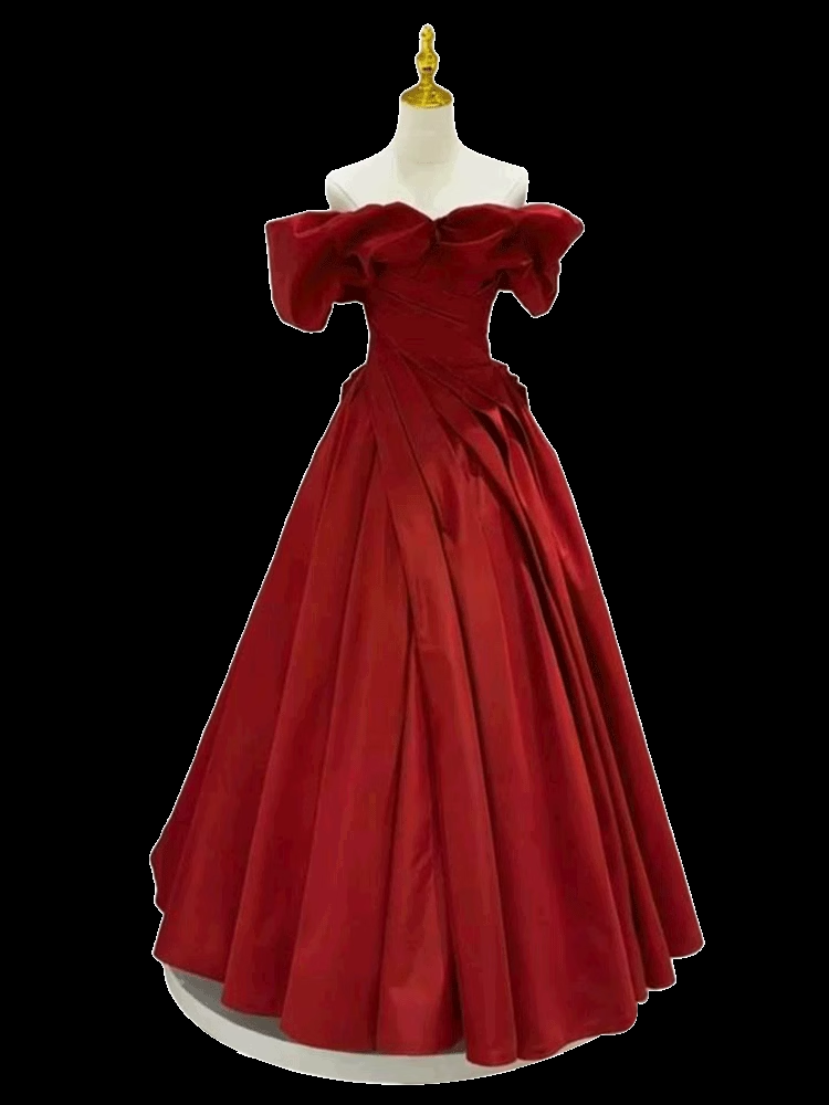 Robe de bal longue rouge simple, ligne A, épaules dénudées, C90