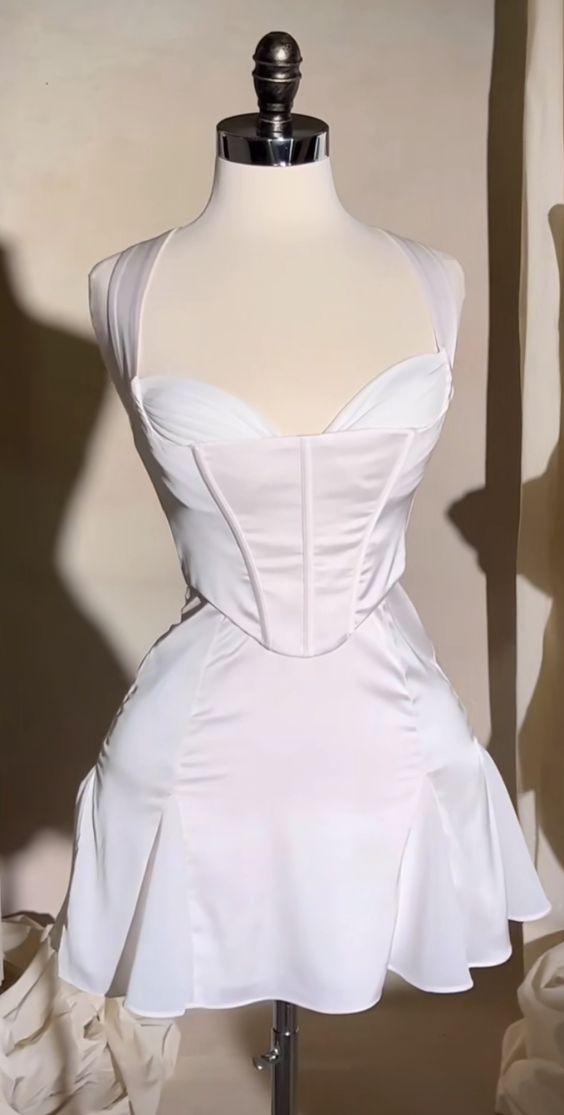 Robe trapèze élégante sans manches, tenue courte d'anniversaire, robe de soirée blanche, C912