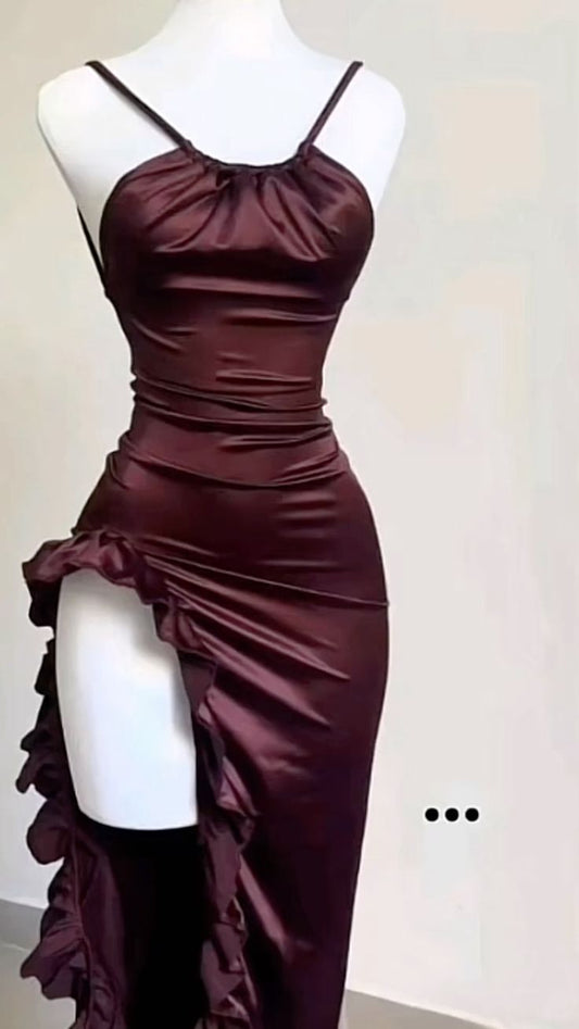 Vintage High Low Halter Burgundy Birthday Outfits Homecoming Dress C921