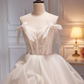 Modest Ball Gown Off The Shoulder Short Sleeves White Tulle Long Prom Dress C937